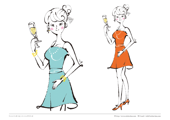 カット線画『シャンパンガール』