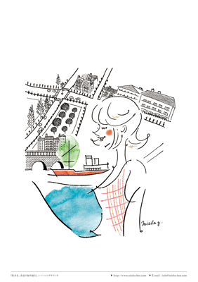 カット線画『待ち歩き春夏の海外旅行』