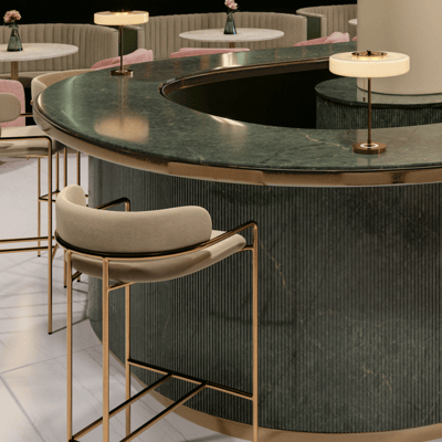 Baras pagamintas iš žalio Silestone Jardine Emerald kvarcinio akmens