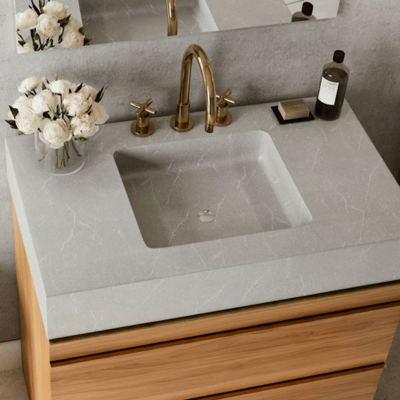 Light grey vanity from Silestone engineered quartz
