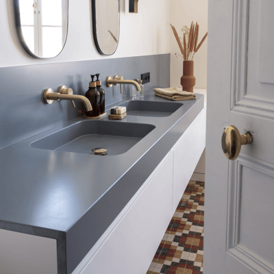 Vanity with integrated sink from grey Silestone quartz