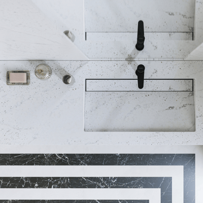 Bathroom vanity with integrated sink from Silestone quartz