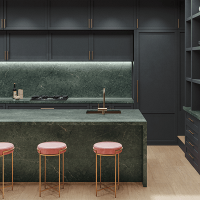 Virtuvės sala iš žalio Silestone Jardine Emerald kvarcinio akmens
