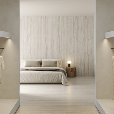 Bedroom wall in light Dekton sintered stone