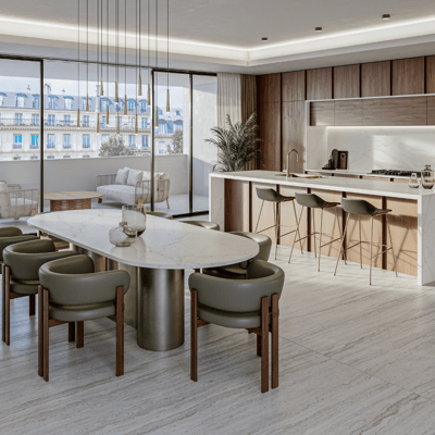 Stalas iš Silestone Blanc Elysee kvarcinio akmens