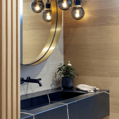 Vanity with integrated sink from grey Silestone quartz