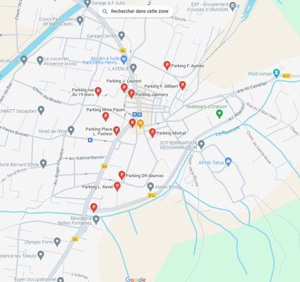 Emplacement des parkings du centre d'Oraison