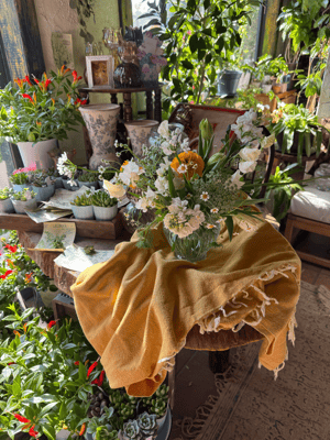 1月flower lesson/ガラスフラワーベース花いけ