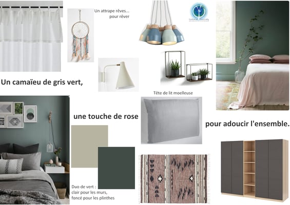 Planche tendance chambre invité;  sur Saumur 49, Isabelle Mourcely, décoratrice UFDI à Tours 37000 et Chinon 37500. 