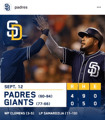 Die Padres haben heute in San Francisco gegen die Giants gewonnen.