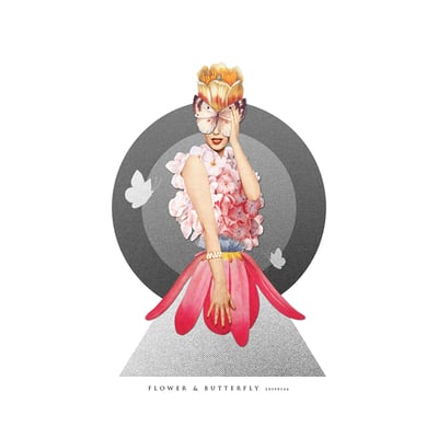 Flower & Butterfly-03 | collage 『花と蝶03』2019 ｜コラージュ「花びらのドレスを纏って」 ©️ミーシャグラフィカ