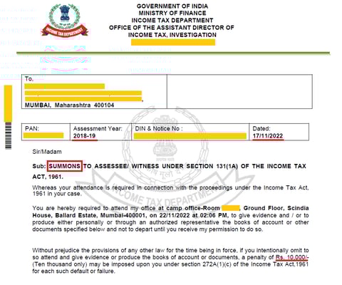 Summons to Assessee