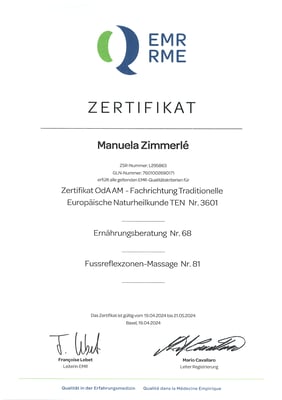 EMR Registrierung / Zertifikat OdA AM - Fachrichtung Traditionelle Europäische Naturheilkunde TEN Nr. 3601