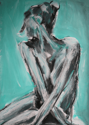 Crossed arms - acrylic, graphite, charcoal on paper, 70x50 cm 