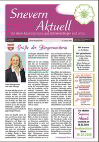 Die Ansicht der Titelseite der Zeitung "Snevern aktuell", gesetzt bei Astrid Röben Printmedien in Neuenkirchen.