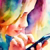 Woman using a mobile phone with text neck