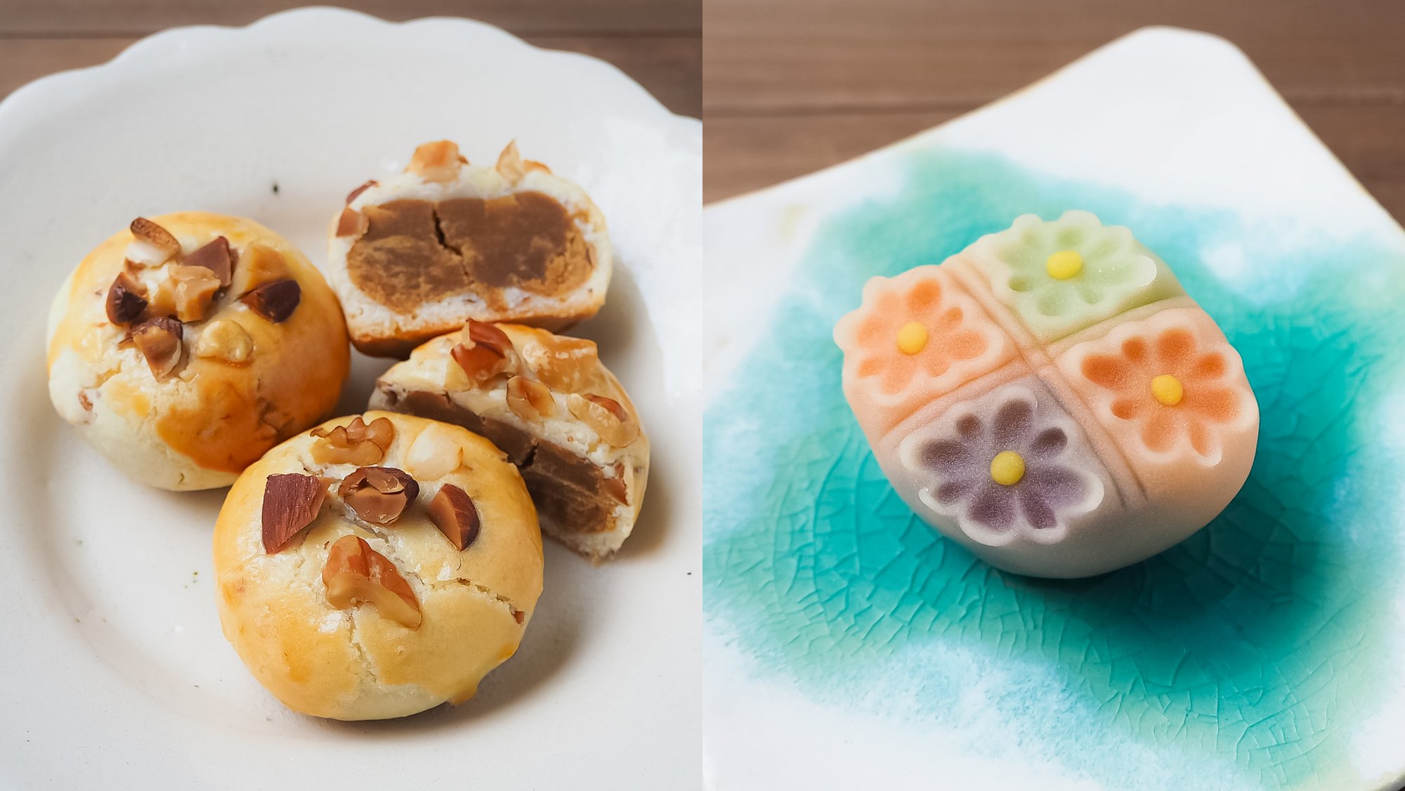 「キャラメルナッツサブレ饅頭と菊菱（練り切り）」