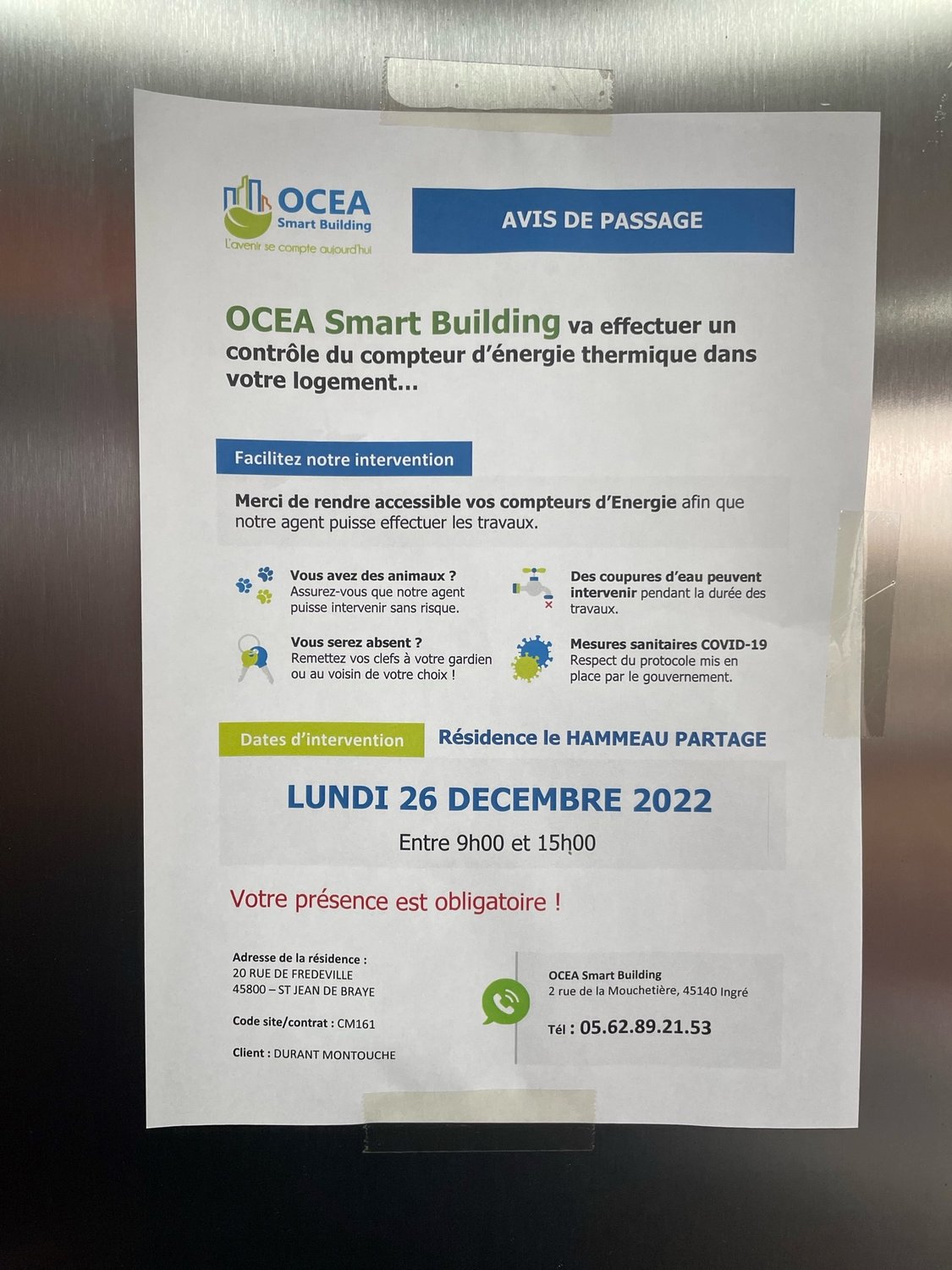 Contrôle des compteurs par OCEA
