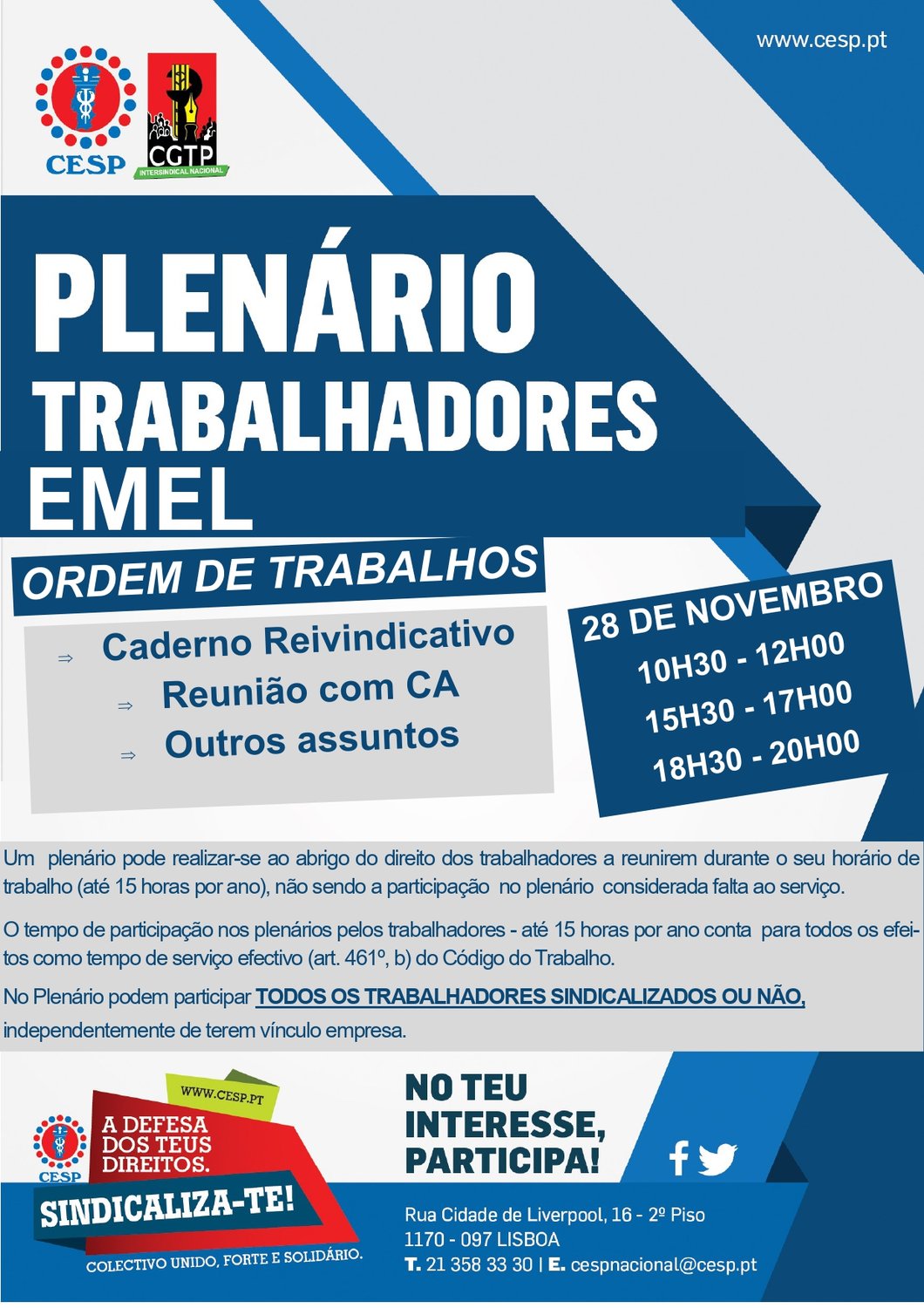 28 NOVEMBRO | PLENÁRIOS DE TRABALHADORES DA EMEL