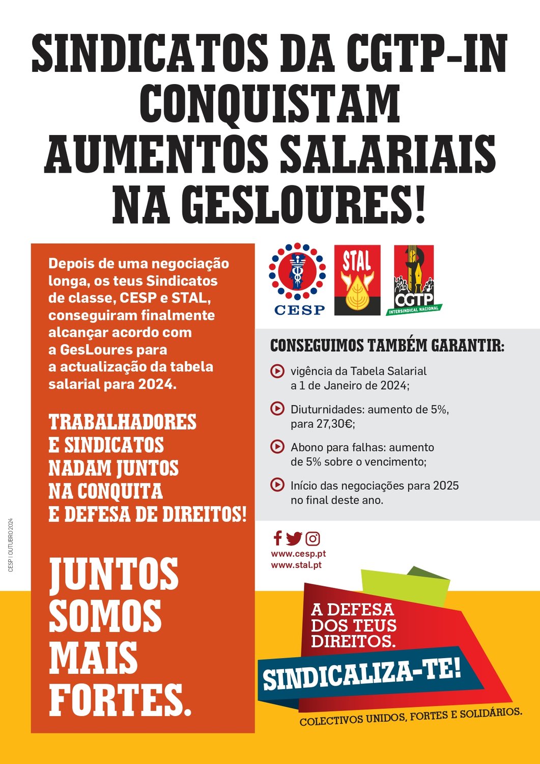 SINDICATOS DA CGTP-IN CONQUISTAM AUMENTOS SALARIAIS NA GESLOURES!