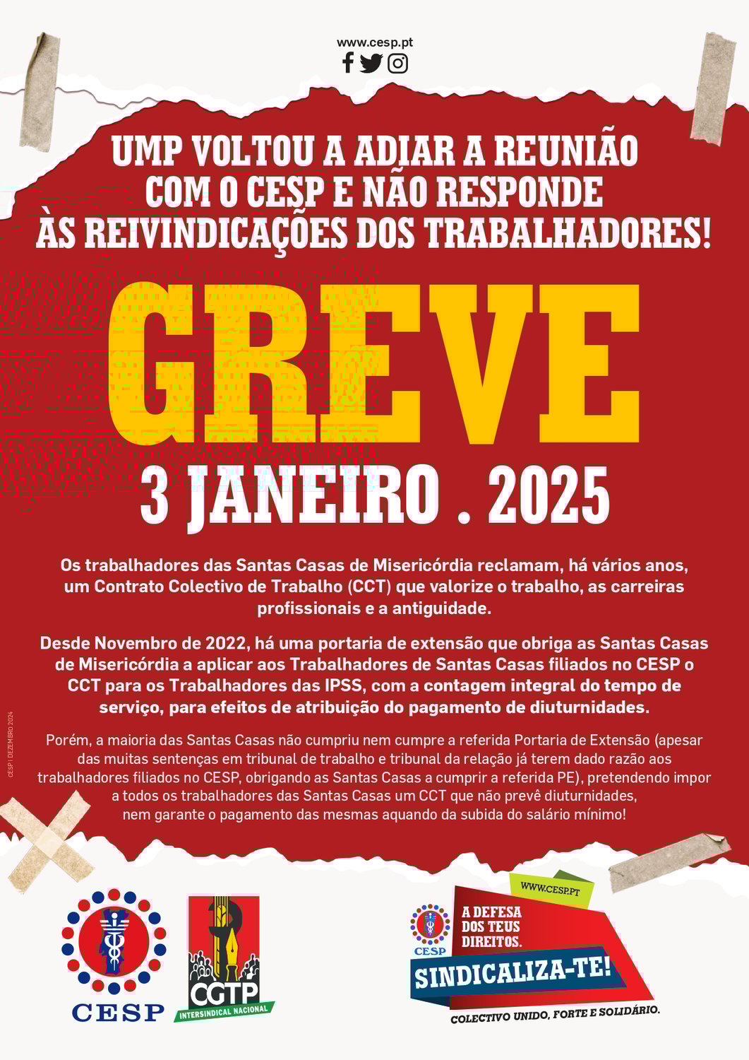 3 JANEIRO 2025 | GREVE DOS TRABALHADORES DAS SANTAS CASAS DE MISERICÓRDIA
