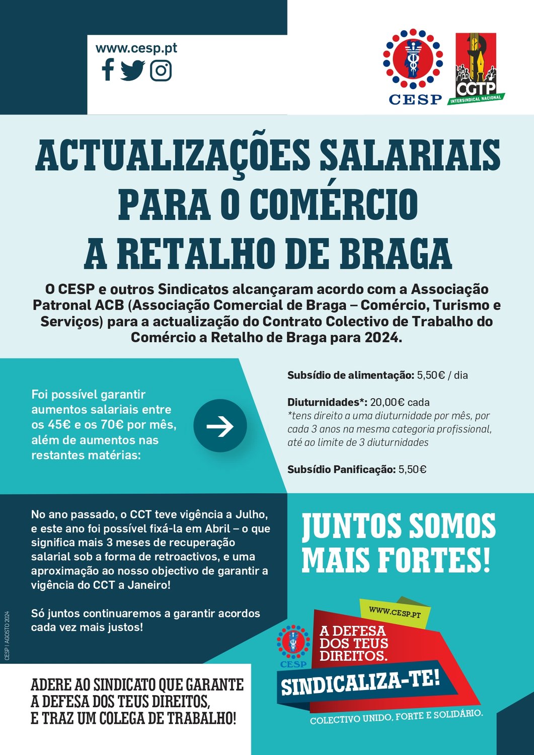 ACTUALIZAÇÕES SALARIAIS PARA O COMÉRCIO A RETALHO DE BRAGA
