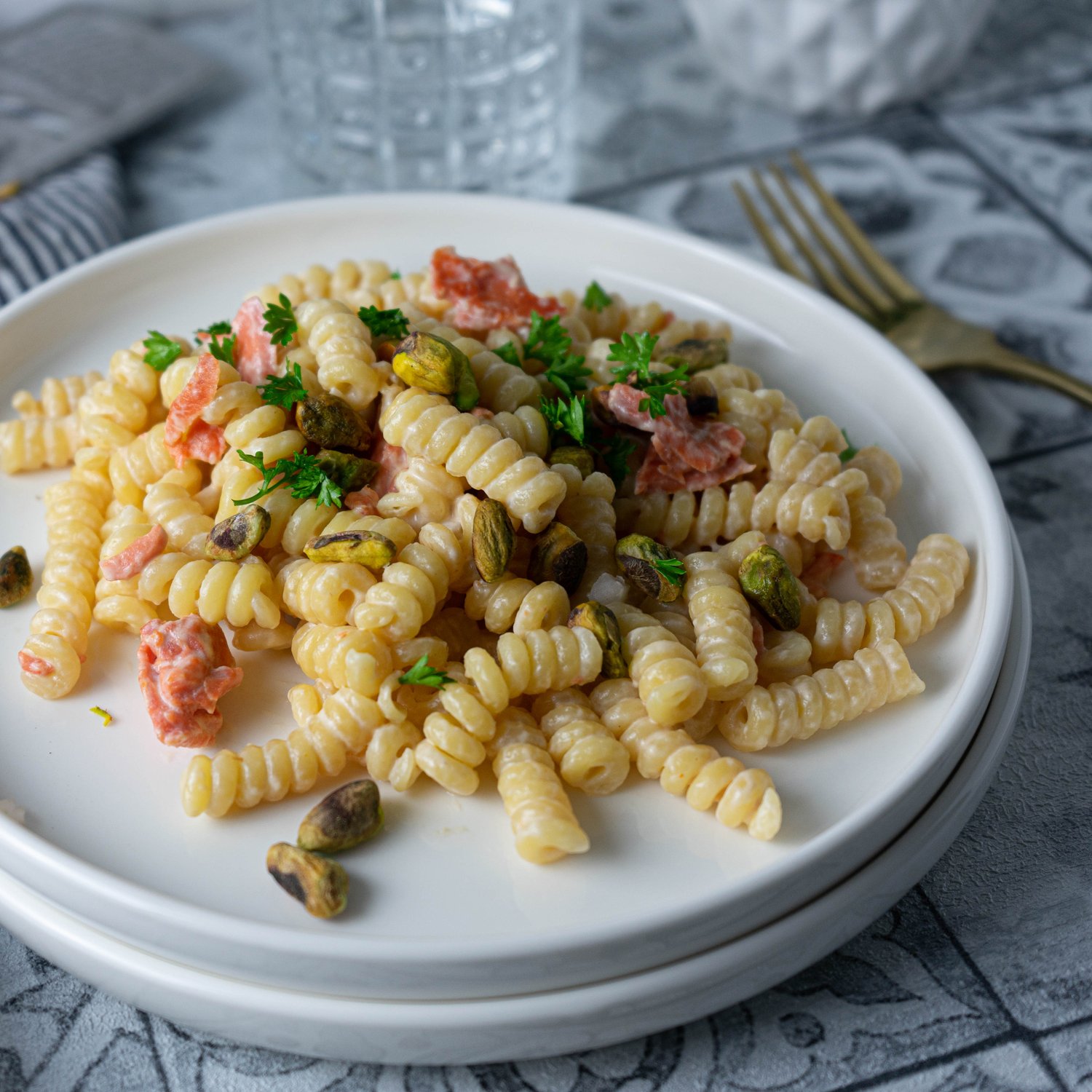Lachs Pasta mit Pistazien