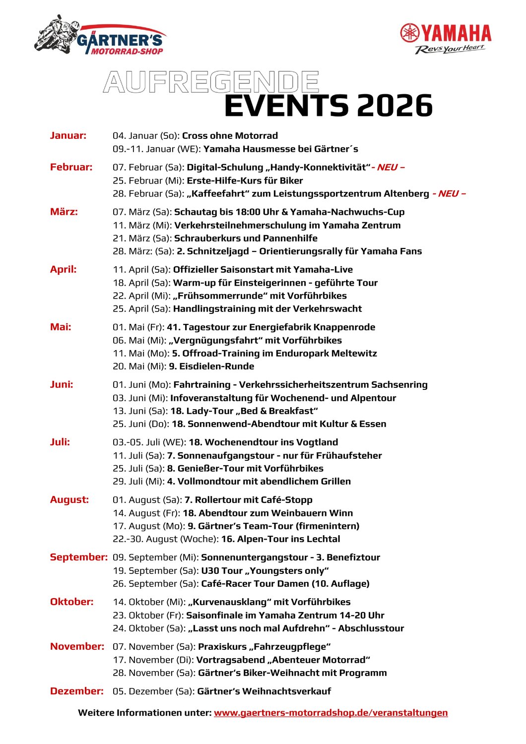 Aufregende EVENTS 2026 - mit Gärtners auf Tour