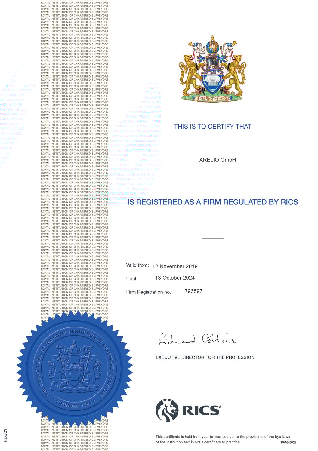Erneuerung des Qualitätssiegel „Regulated by RICS“