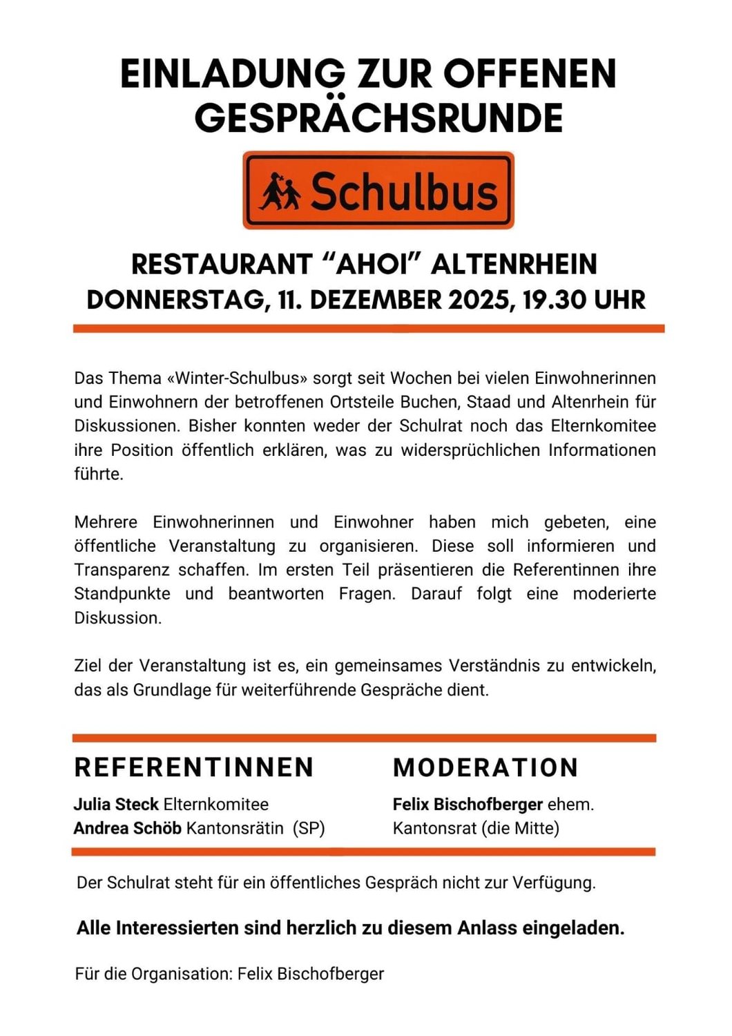 Eiszeit zwischen Eltern und Schulrat, obwohl Winterschulbus wieder fährt – nun vermittelt ein bekannter Ex-Politiker