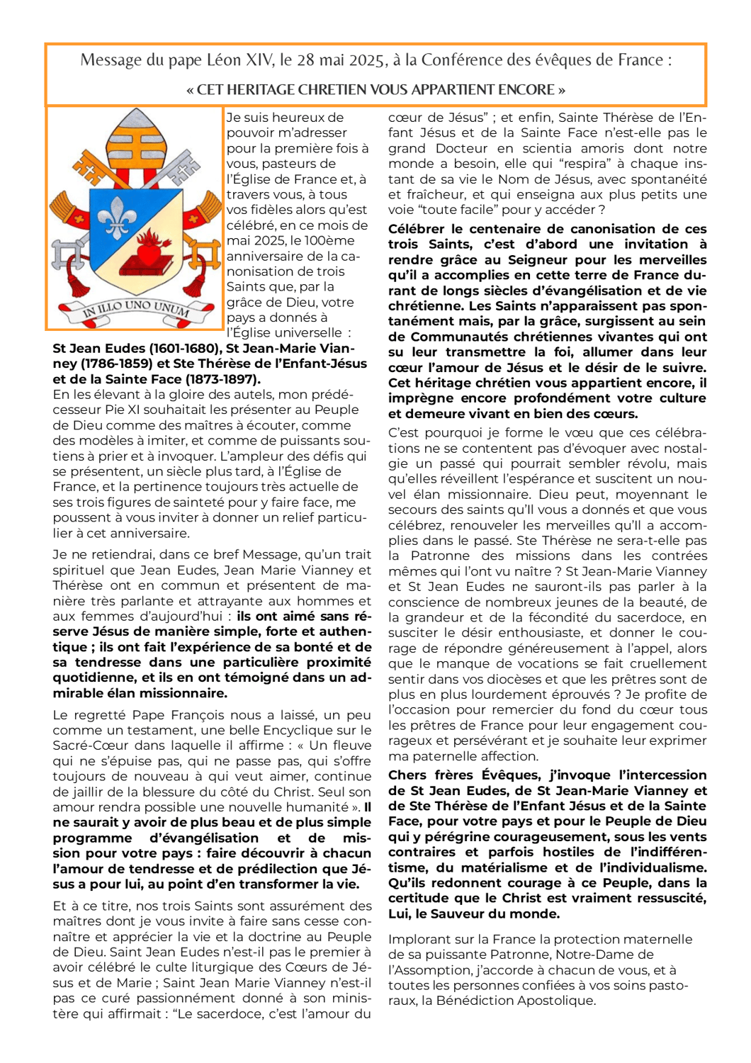 Lettre du Pape Léon XIV