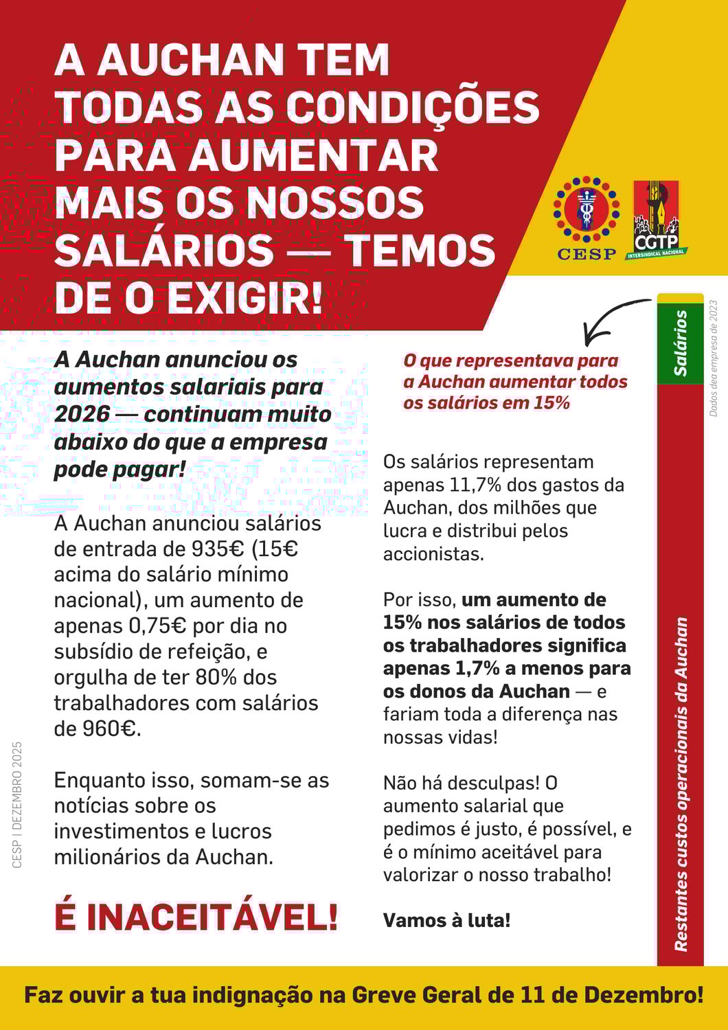 A AUCHAN TEM TODAS AS CONDIÇÕES PARA AUMENTAR MAIS OS NOSSOS SALÁRIOS — TEMOS DE O EXIGIR!