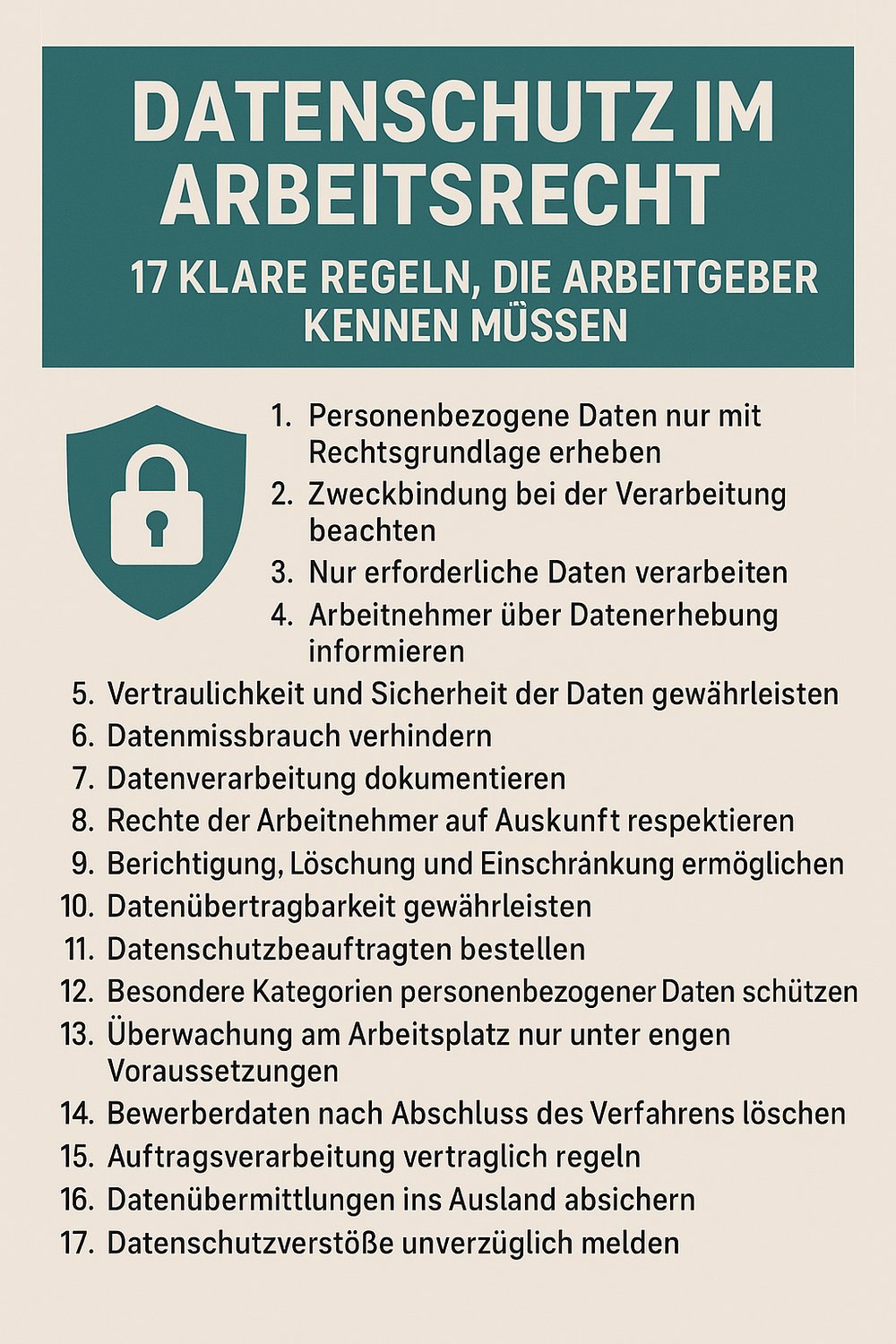 DATENSCHUTZ IM ARBEITSRECHT: 17 KLARE REGELN, DIE ARBEITGEBER KENNEN MÜSSEN