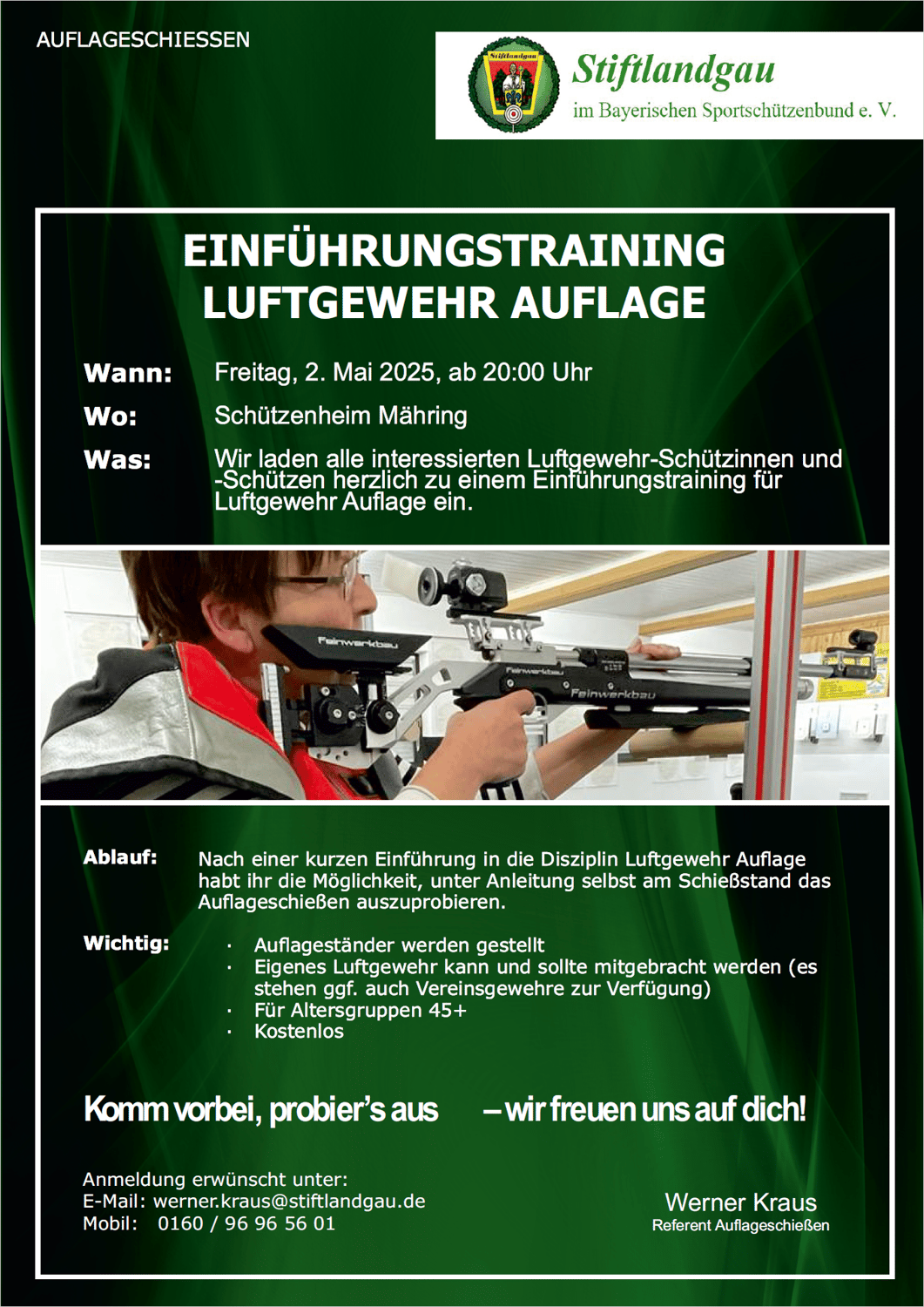 Einladung zum Einführungstraining – Luftgewehr Auflage