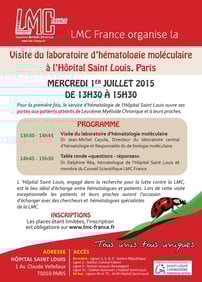 LMC FRANCE HOPITAL SAINT ST LOUIS PARIS Dr Cayuela Directeur laboratoire central hématologie DELPHINE REA VISITE