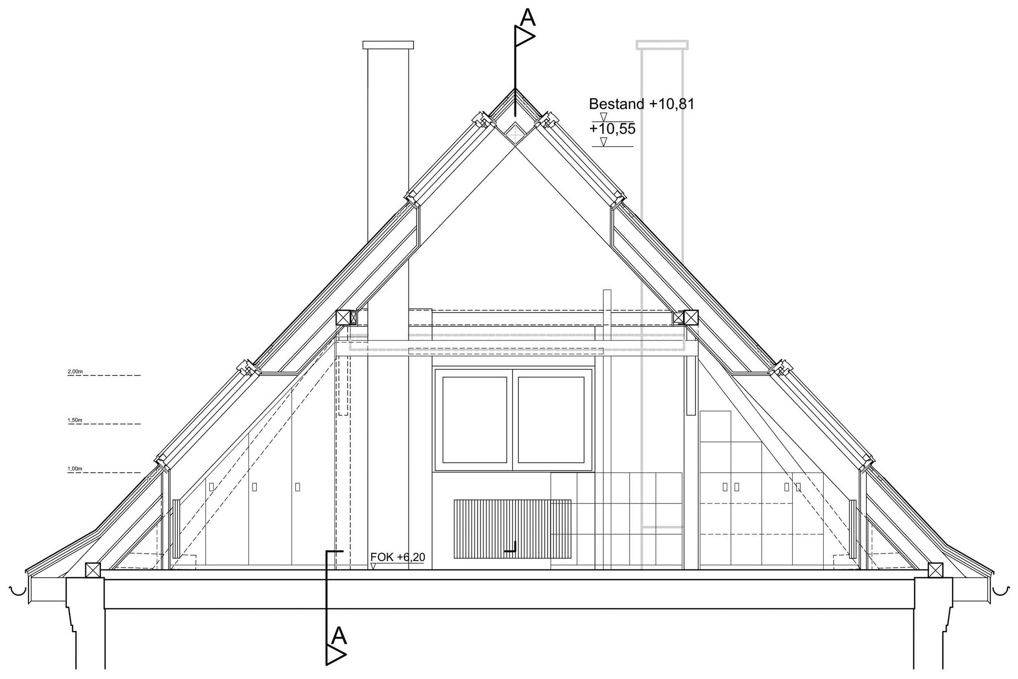Schnitt durch Dachflächenfenster