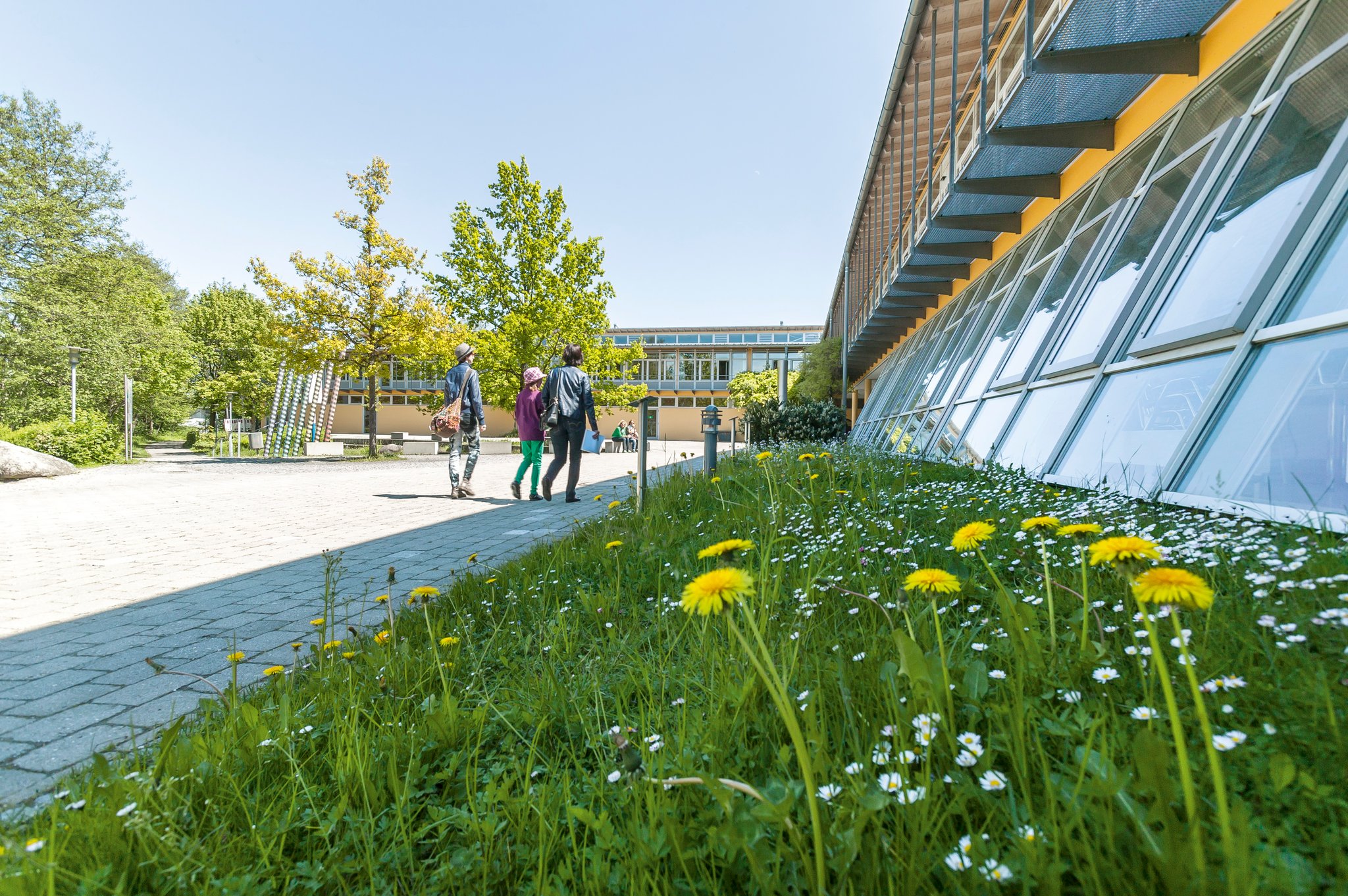 Weg zur Schule mit Blick auf die Kunstsäle und das Sekretariat