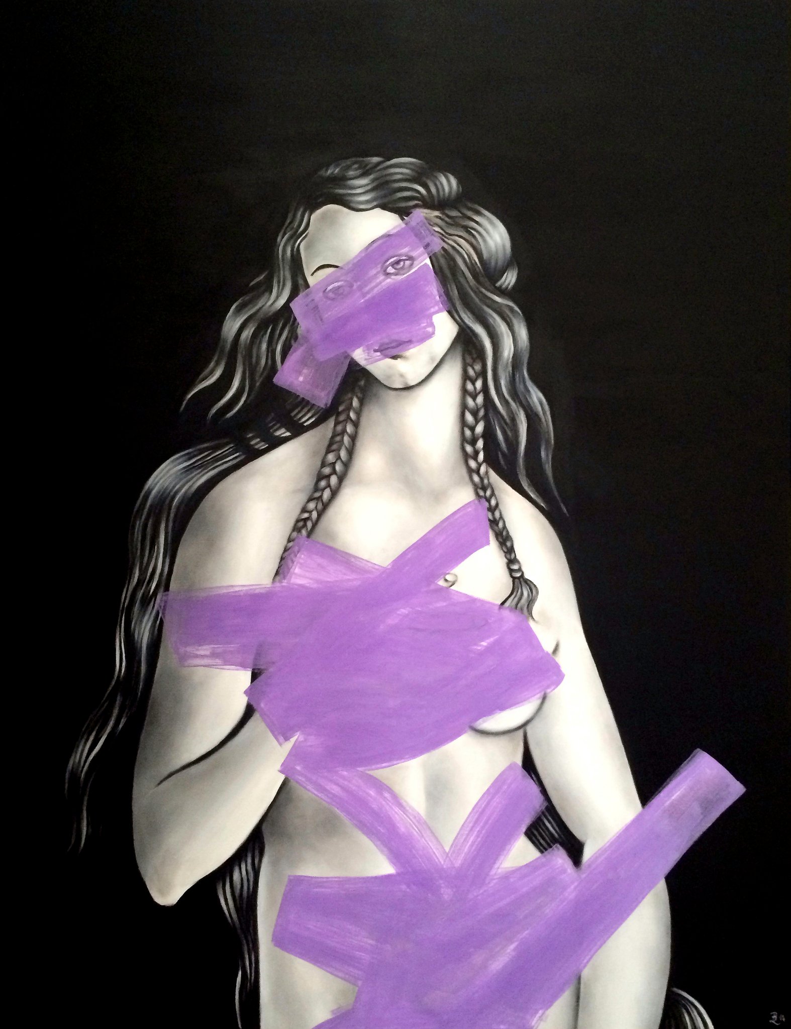 A PRIVATE VENUS (After Botticelli), acrylic and liquid chalk on canvas, 130 x 100 cm, 2014