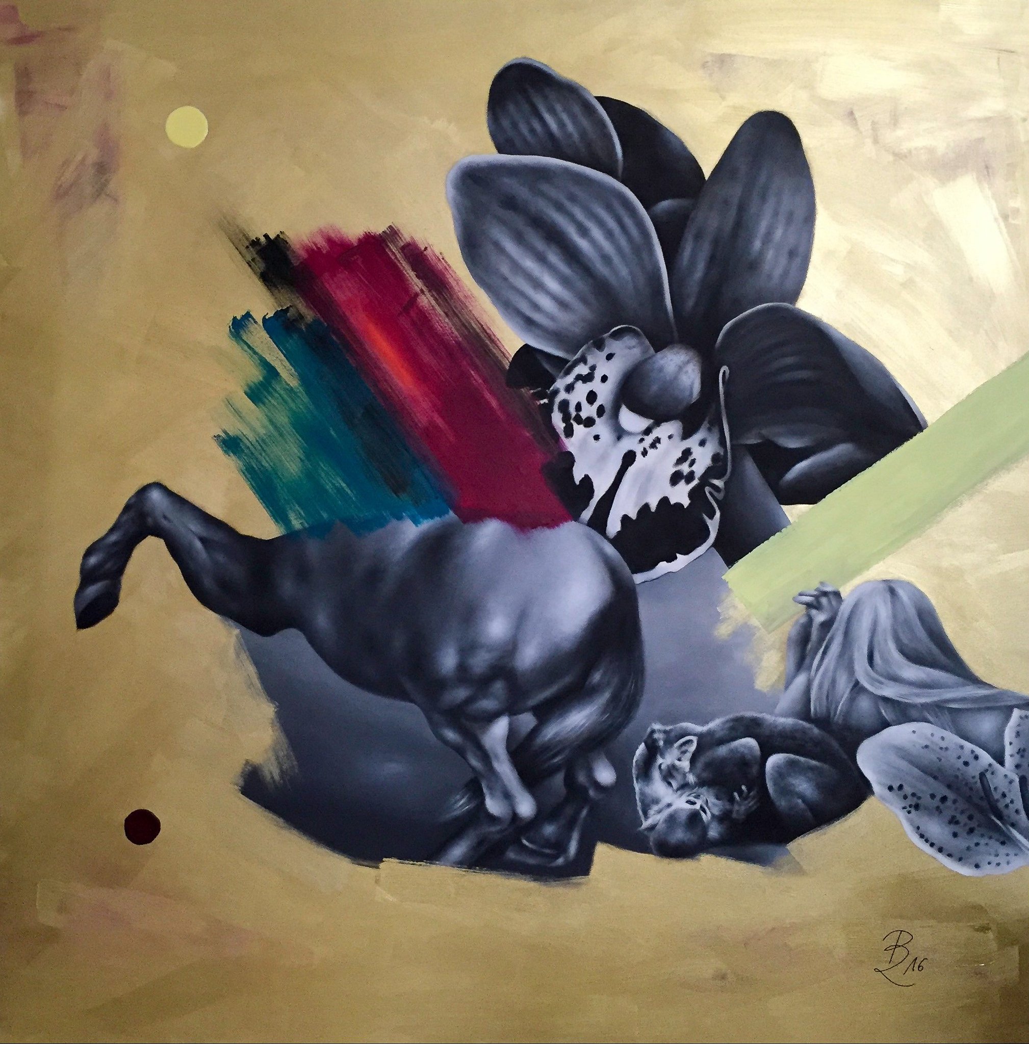 ALLEGORIES OF WAR.AMORE, acrylic + liquid chalk on canvas, 180 x 180 cm, 2016