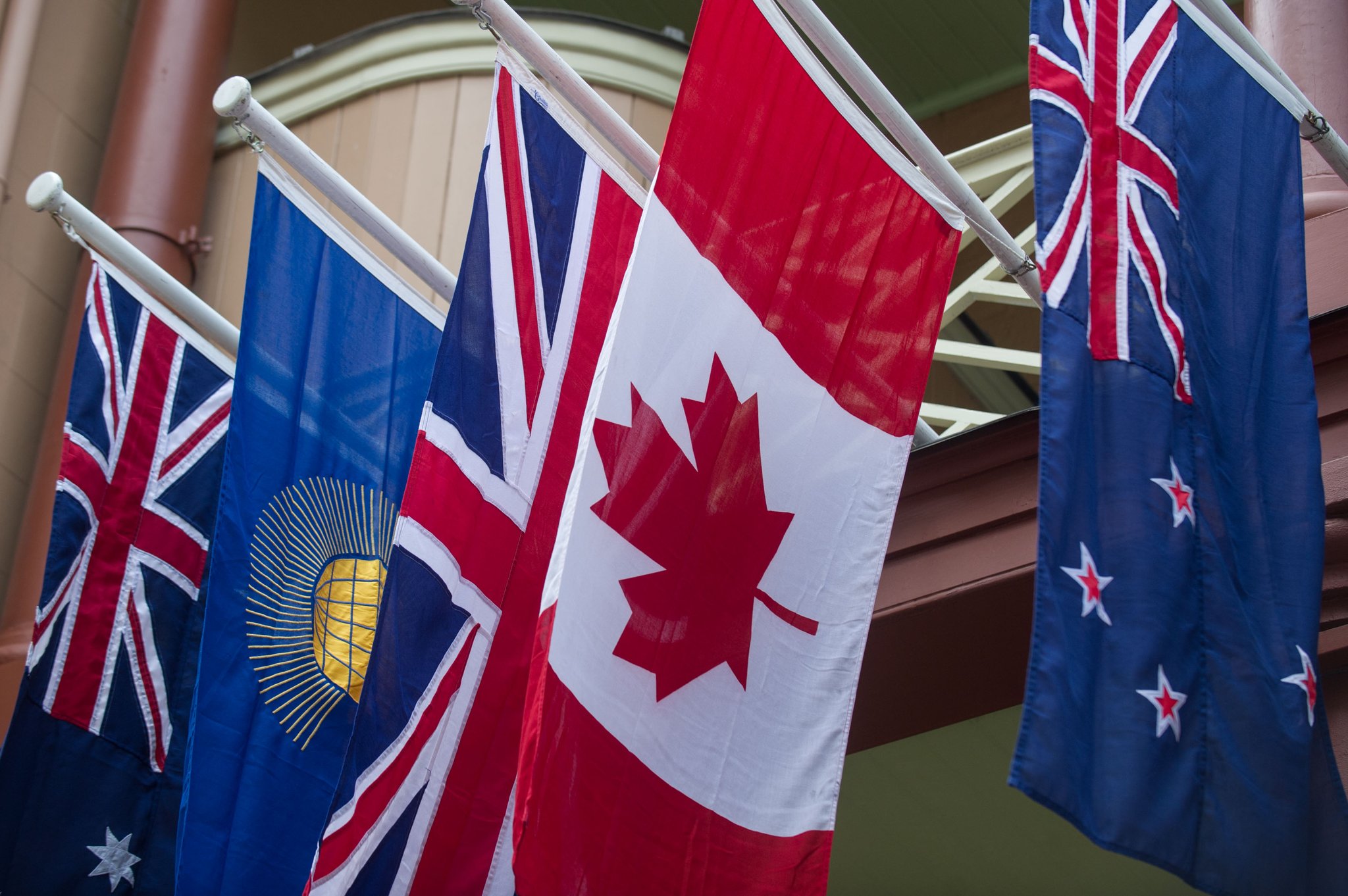 Commonwealth of Nations flag wit other flags on NSW Parlaiment House