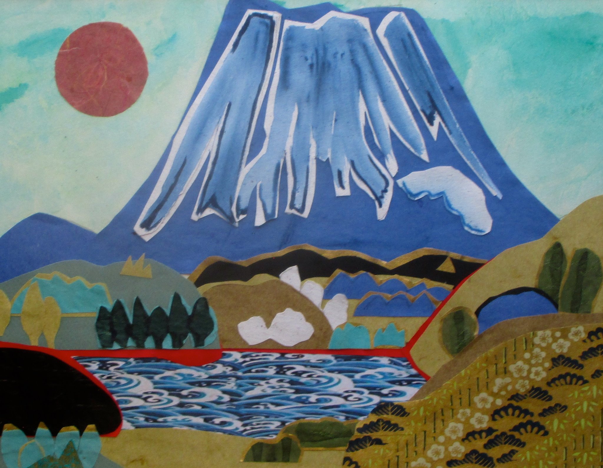 Flower Moon, collage, watercolor, 20 x 16, matted