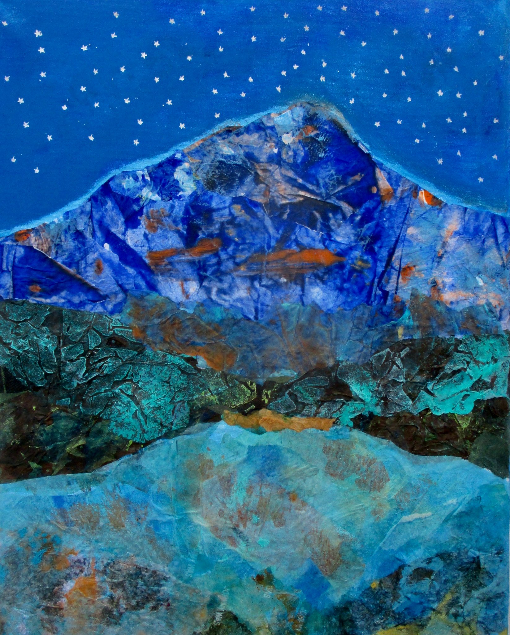 Nightfall Over the Rockies, mixed media, 20x16