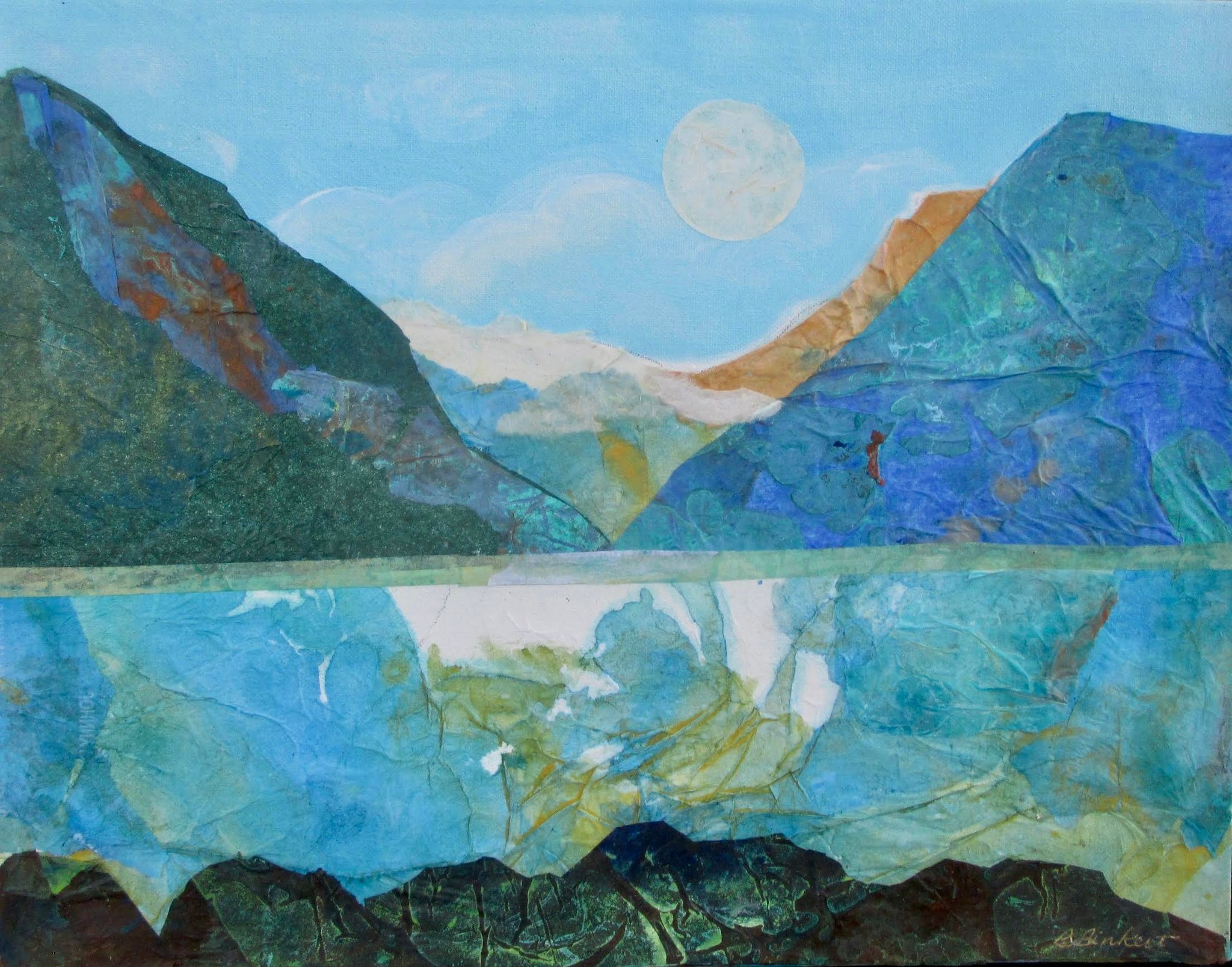 Mirror Lake, mixed media, 14x18 SOLD, 18x24