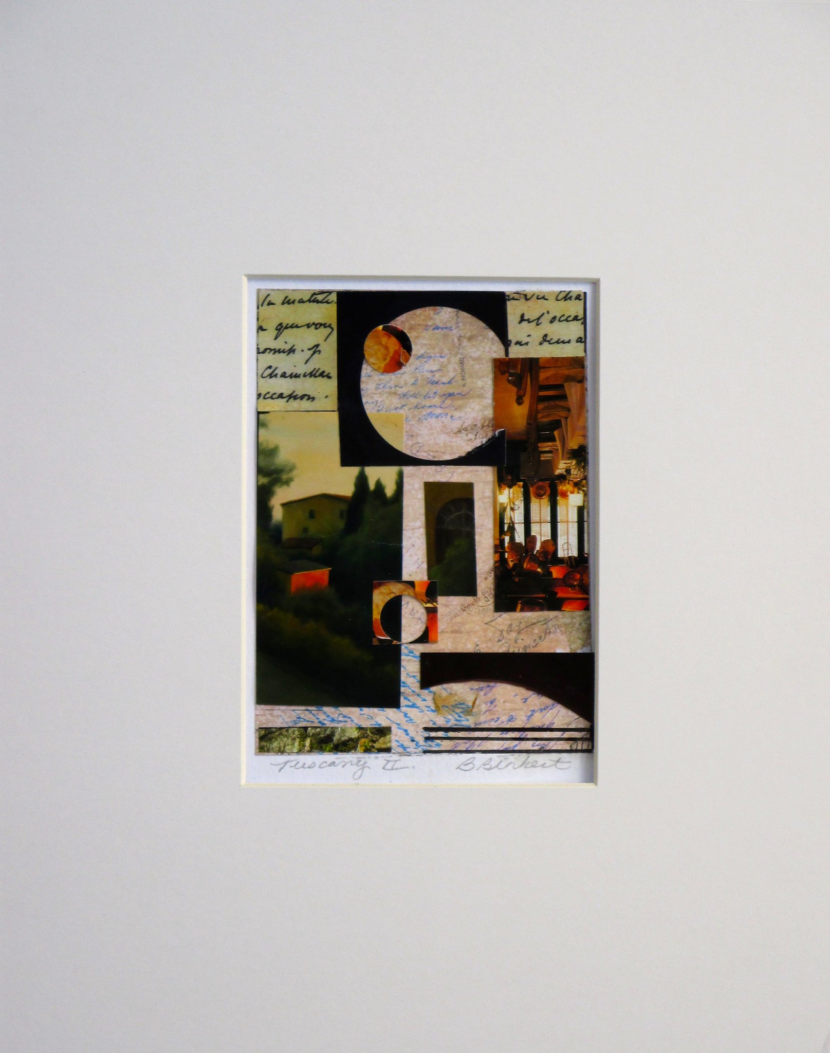 Tuscany, collage on paper, 11 x 14, matted