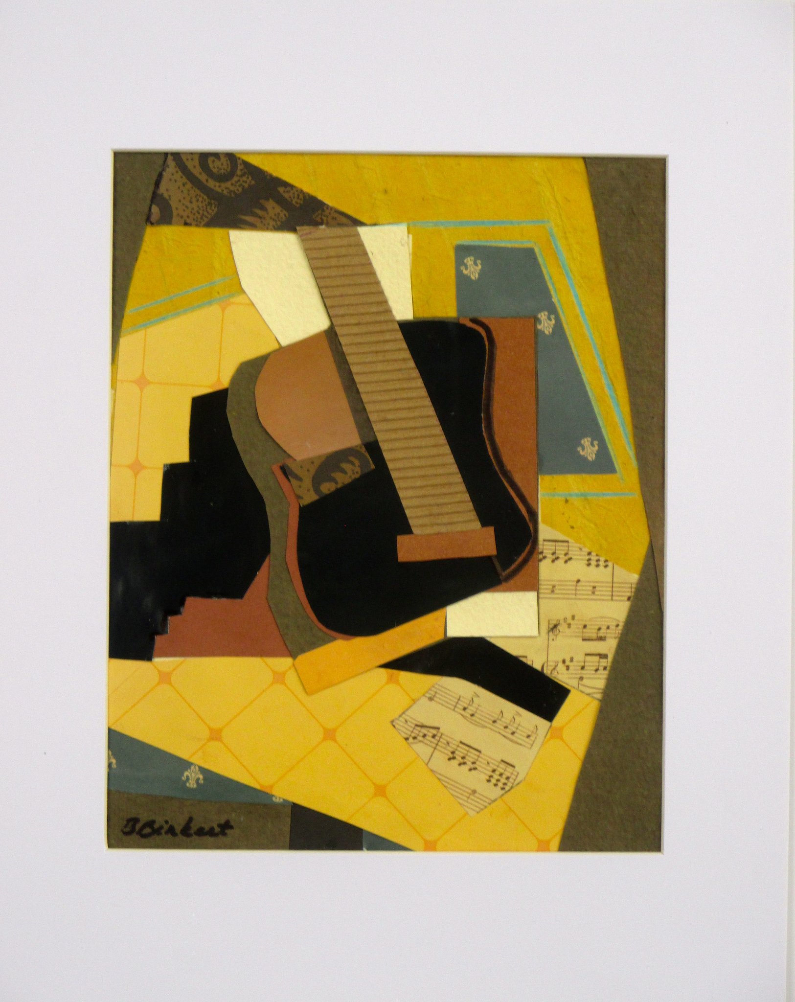 Lonely Guitar, collage on paper, 11 x 14, matted