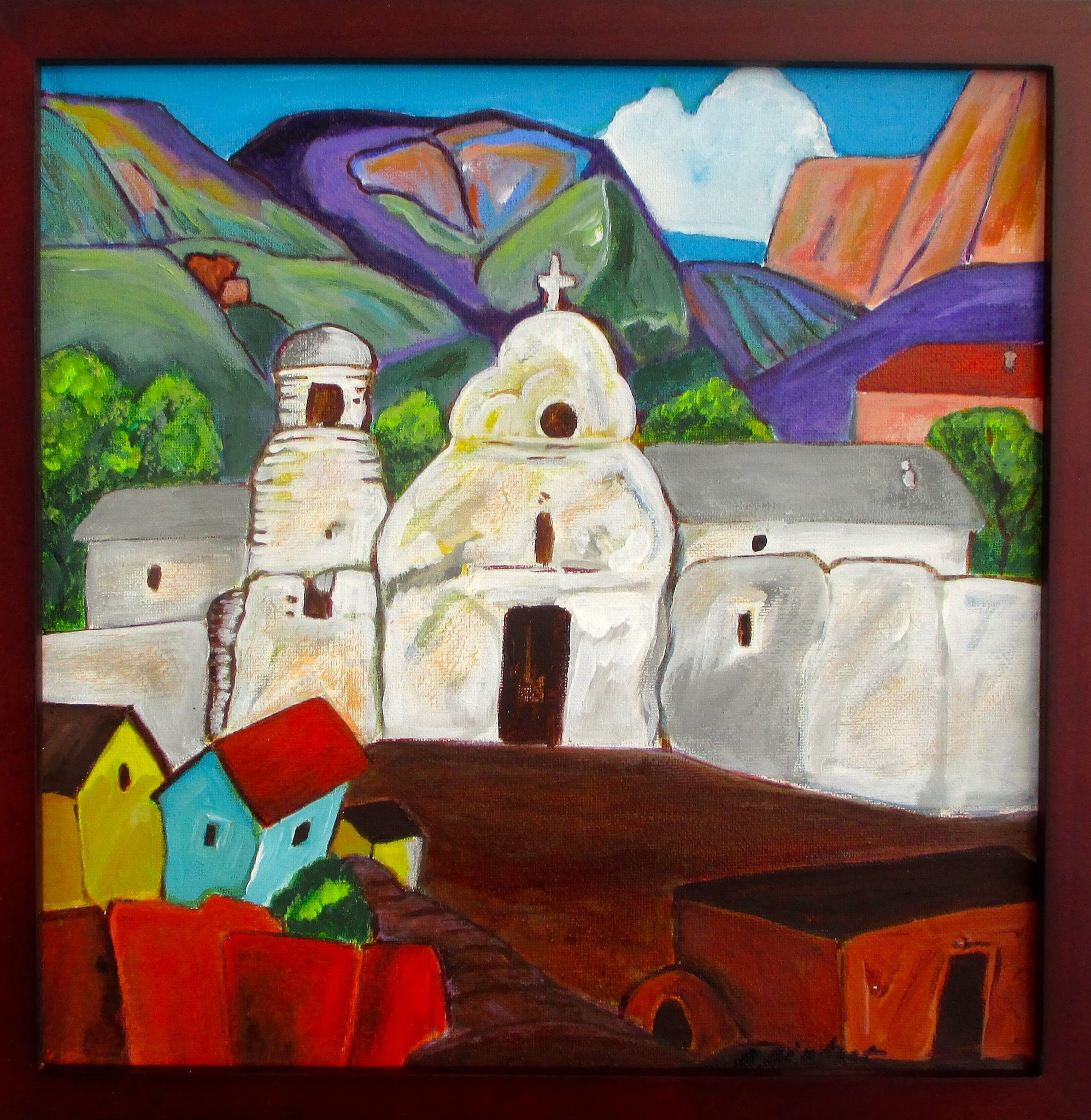 Pueblo Village, acrylic on canvas, 12 x 12 SOLD