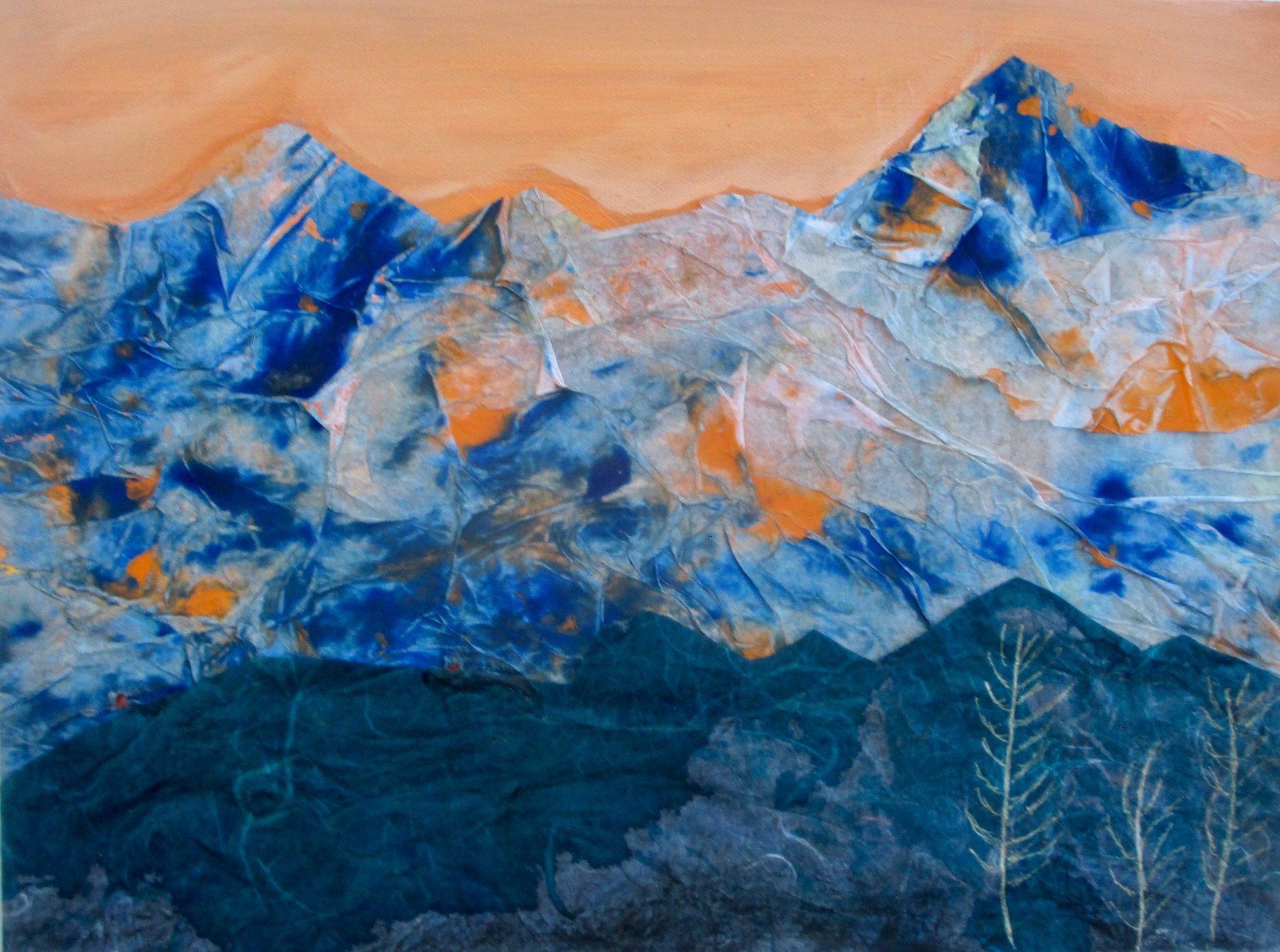 Winter's Glow, mixed media, 12x16