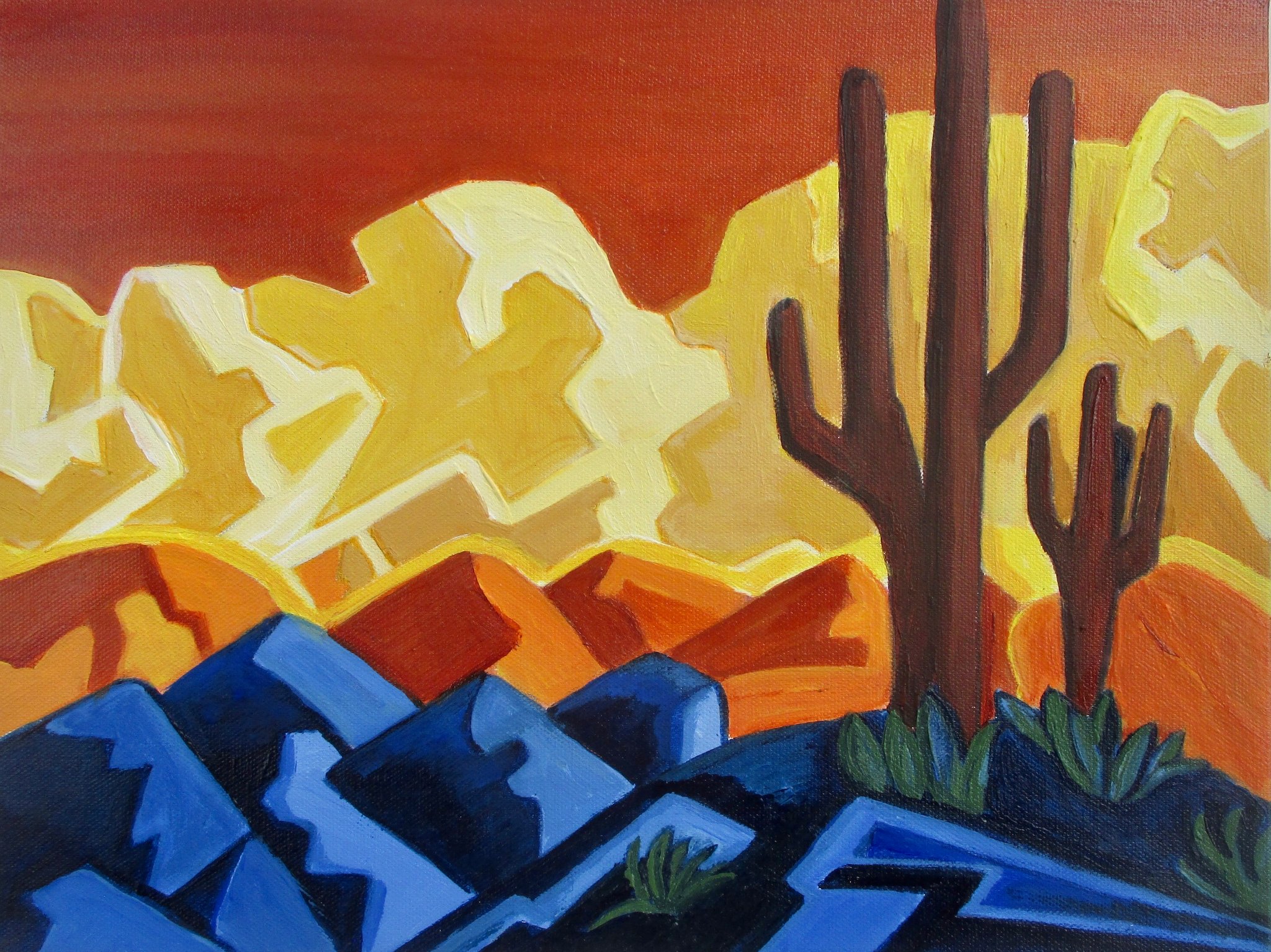 Suguaro Setting, acrylic on canvas, 12 x 16