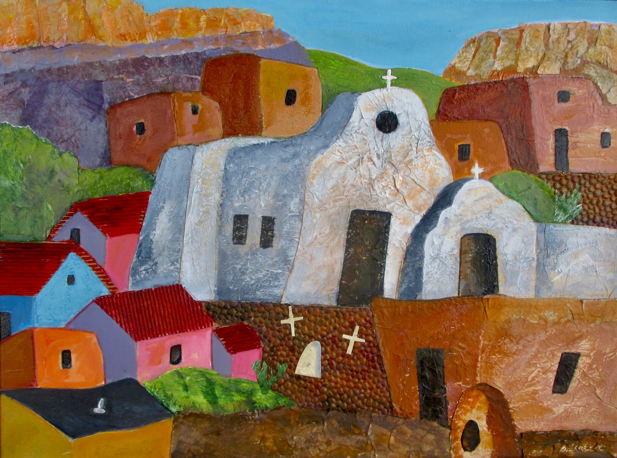 Pueblo Village, mixed media, 18x24