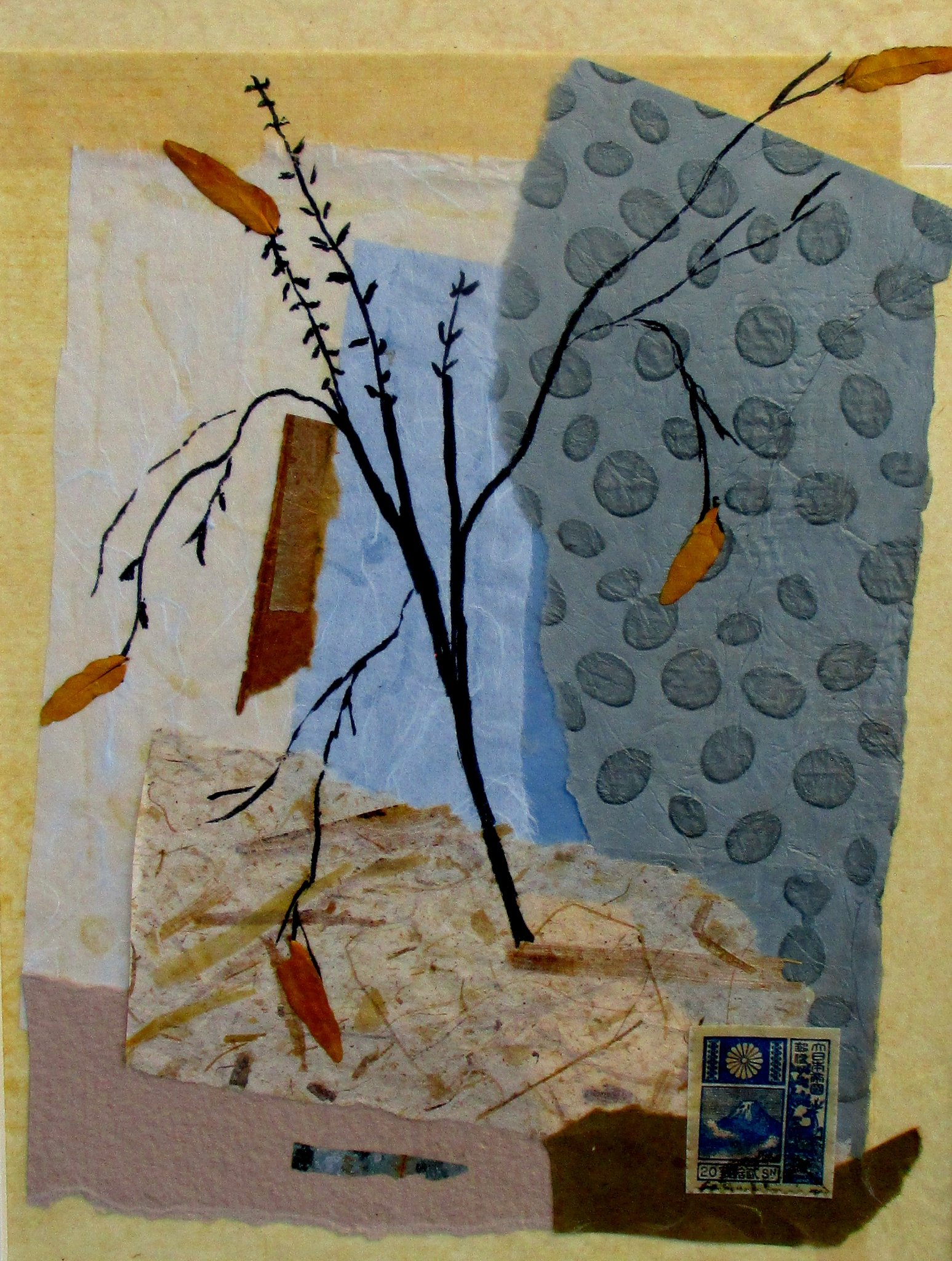 Summer Leaves 夏の葉, collage, 12 x 16 matted